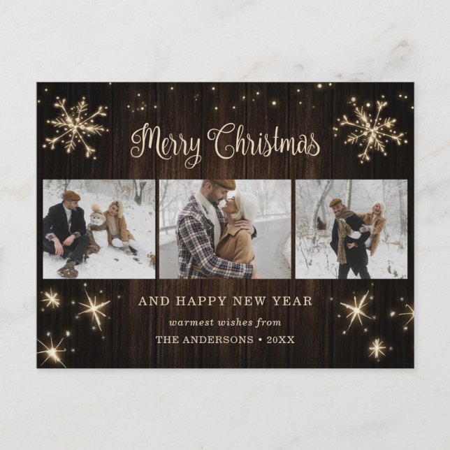 Rustic Wood 3 Photo God jul Postcard Helg Vykort (Framsida)