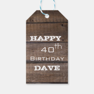 Rustic Wood 40th Birthday Gift-Märkre Presentetikett