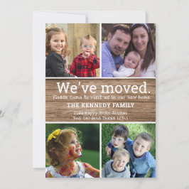 Rustic Wood 4 Photo Collage Vi har flyttat New Hom Meddelande