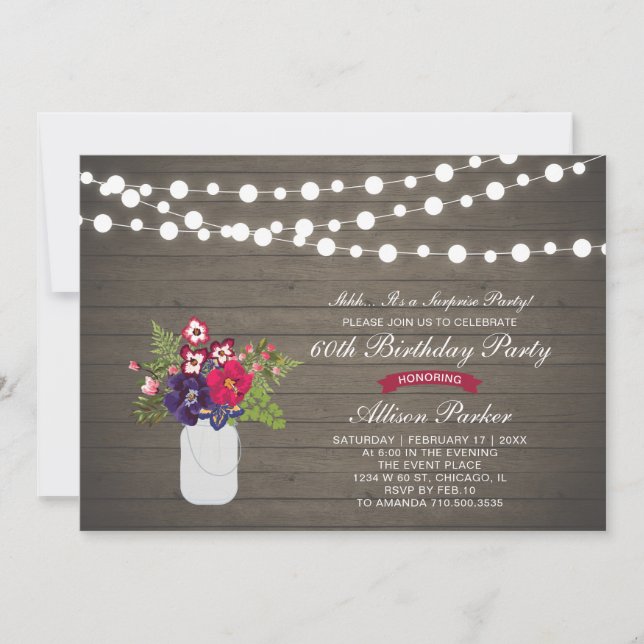 Rustic Wood 60:e överraskande Födelsedagsfest Inbjudningar (Framsida)
