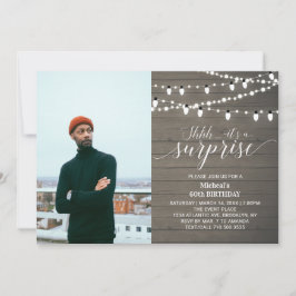 Rustic Wood 60th Photo Vuxen Födelsedagsfest Inbjudningar