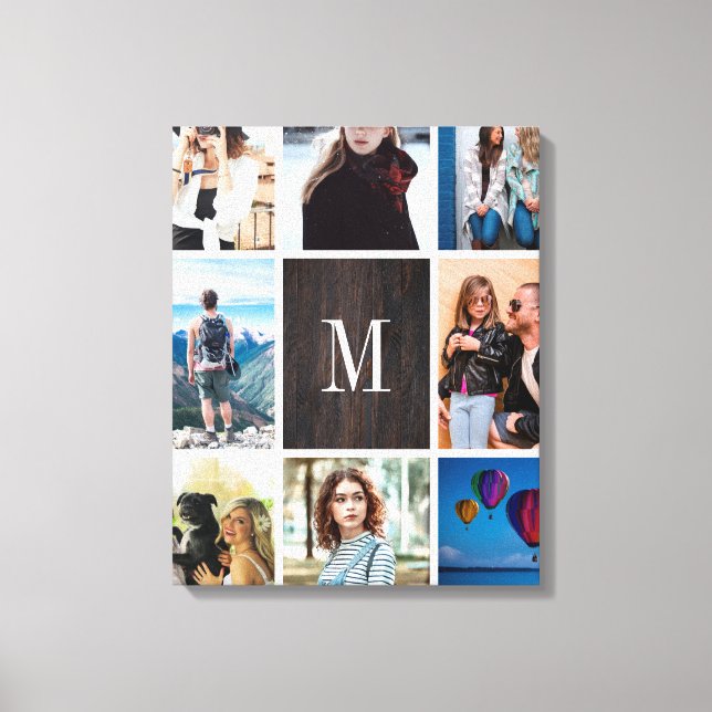 Rustic Wood 8 Photo Collage Monogram Personlig Canvastryck (Framsida)