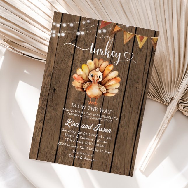 Rustic Wood A Little Turkey Autumn Baby Shower Inbjudningar (Skapare uppladdad)