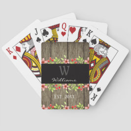Rustic Wood and Blommigt Family Namn Monogram Casinokort