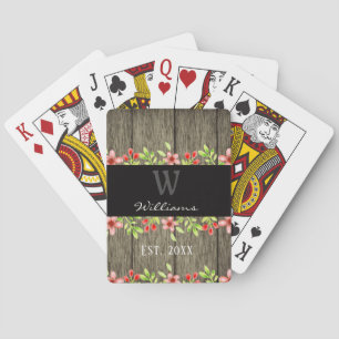 Rustic Wood and Blommigt Family Namn Monogram Casinokort
