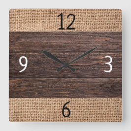 Rustic Wood and Burlap Farmhouse Fyrkantig Klocka