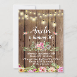 Rustic Wood and Flowers Birthday bjudande Inbjudningar