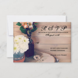 Rustic Wood and Flowers Bröllops OSA Cards