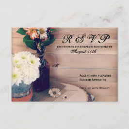 Rustic Wood and Flowers Bröllops OSA Cards Kort