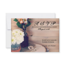 Rustic Wood and Flowers Bröllops OSA Cards