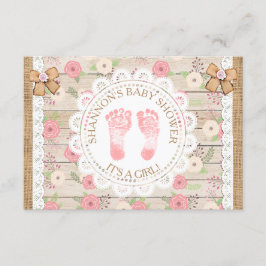 Rustic Wood and Flowers Rosa and Tan Baby Shower Inbjudningar
