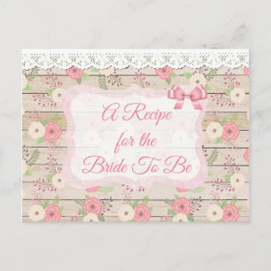 Rustic Wood and Flowers Rosa and Tan Recipe Card Vykort