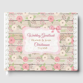 Rustic Wood and Flowers Rosa och Tan Bröllop Bok