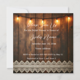 Rustic Wood and Lace Bridal Shower Invitation Inbjudningar