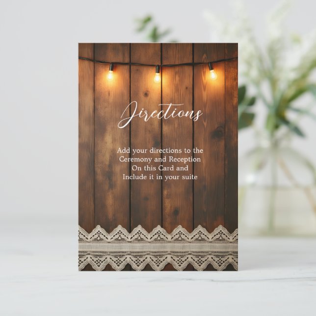 Rustic Wood and Lace  Directions Enclosure Card Tack Kort (Stående Fram)