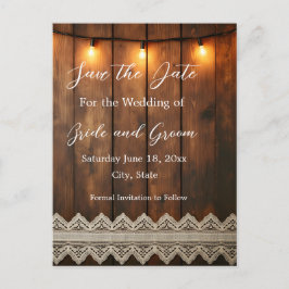 Rustic Wood and Lace Save the Date Postcard Vykort