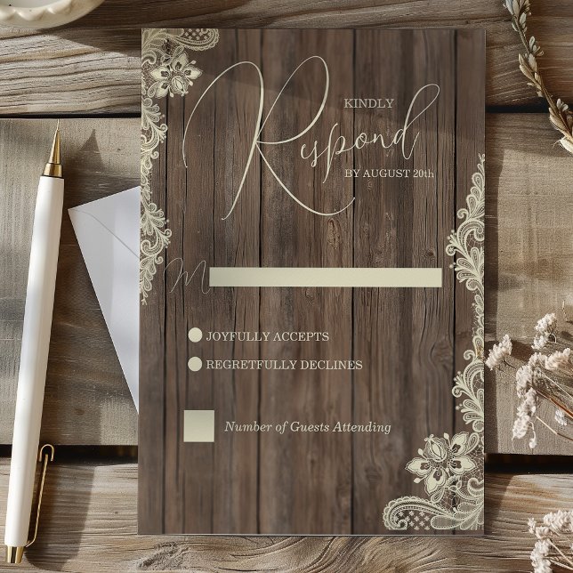 Rustic Wood and Lace Wedding Response Card OSA Kort (Rustic Wood and Lace Wedding Response Card)