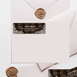 Rustic Wood and Lace Wedding Return Address Label Returadress Etikett