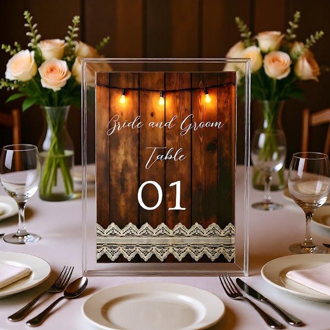 Rustic Wood and Lace Wedding Table Card Bordsnummer (Skapare uppladdad)