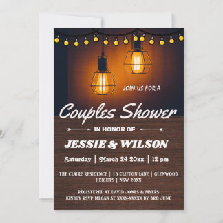 RUSTIC WOOD AND LIGHTS COUPLES SHOWER INVITATION INBJUDNINGAR