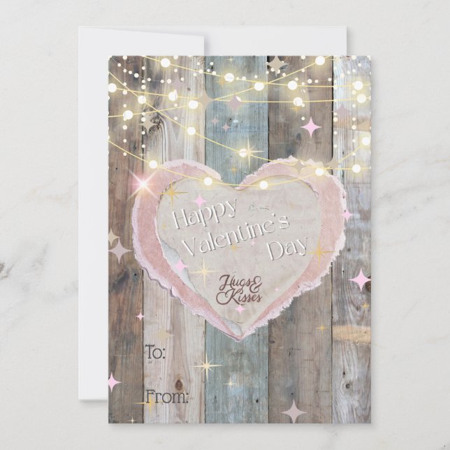 Rustic Wood and Ljus Alla hjärtans dag Card Julkort (Framsida)