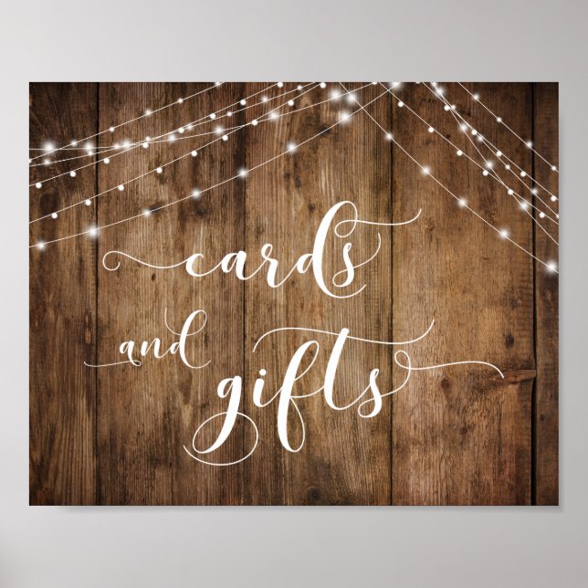Rustic Wood and Ljus Card & Gifts Bröllop-tecken Poster (Framsidan)