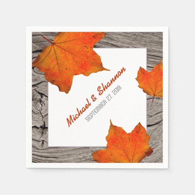 Rustic Wood and Löv Fall Wedding Papper Napkins Pappersservett (Framsidan)