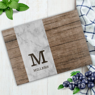 Rustic Wood and Marble Family Namn Monogrammed