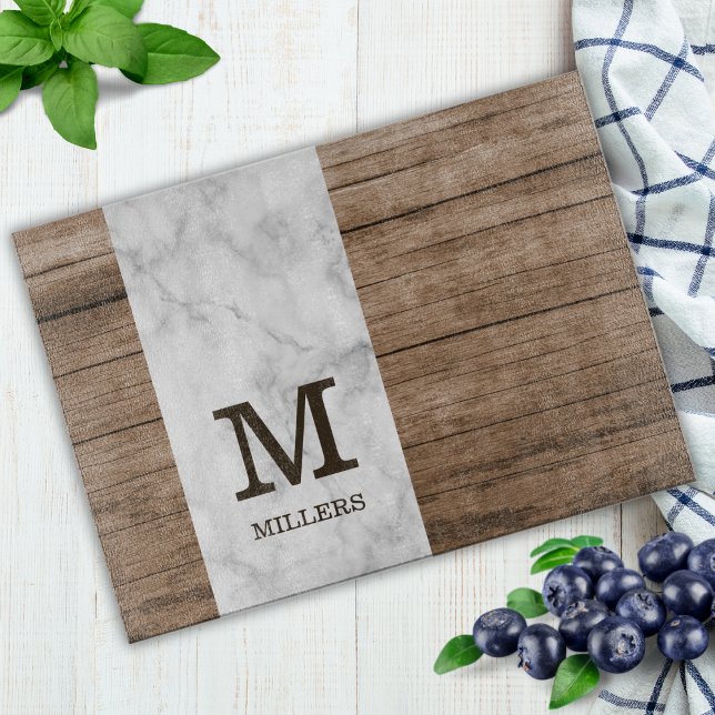 Rustic Wood and Marble Family Namn Monogrammed (Rustic Wood and Marble Family Name Monogrammed Cutting Board
)