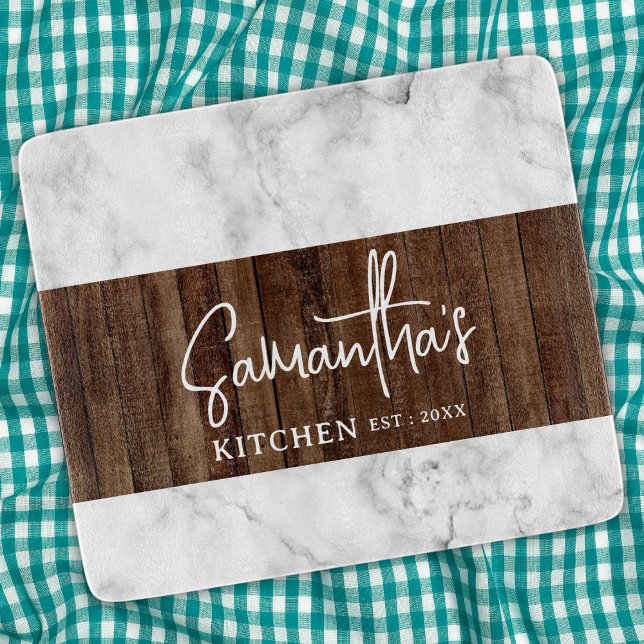 Rustic Wood and Marble Personlig Kitchen Glass (Rustic Wood and Marble Personalized Kitchen Glass Cutting Board
)