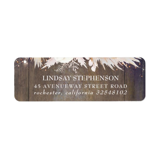 Rustic Wood and Pampas Grass Label Returadress Etikett (Framsidan)