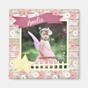 Rustic Wood and Rosa Blommigt Anpassningsbar Baby  Magnet