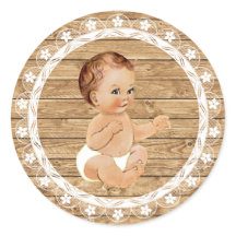 Rustic Wood and Snöre Baby Shower Sticker.