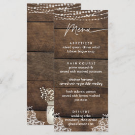 Rustic Wood and Snöre Landsbyggsbröllop Flat Menu Meny