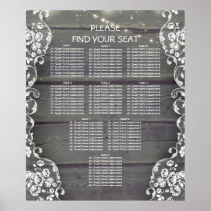Rustic Wood and Snöre Ljus Bröllop Sittdiagram Poster
