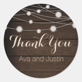 Rustic Wood and String Light Tack Seal Runt Klistermärke