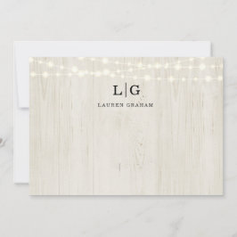 Rustic Wood and String Ljus Monogram Initial Anteckningskort