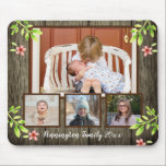 Rustic Wood and Watercolor Blommigt 4 Photo Musmatta<br><div class="desc">Fyra fotokollage musmattor med rustik träbakgrund struktur och vattenfärgade blommor. Det är enkelt att ändra text och foton på mallen för att göra den till din egen.</div>