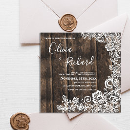 Rustic Wood and White Lace Floral Wedding Magnetisk Inbjudningskort