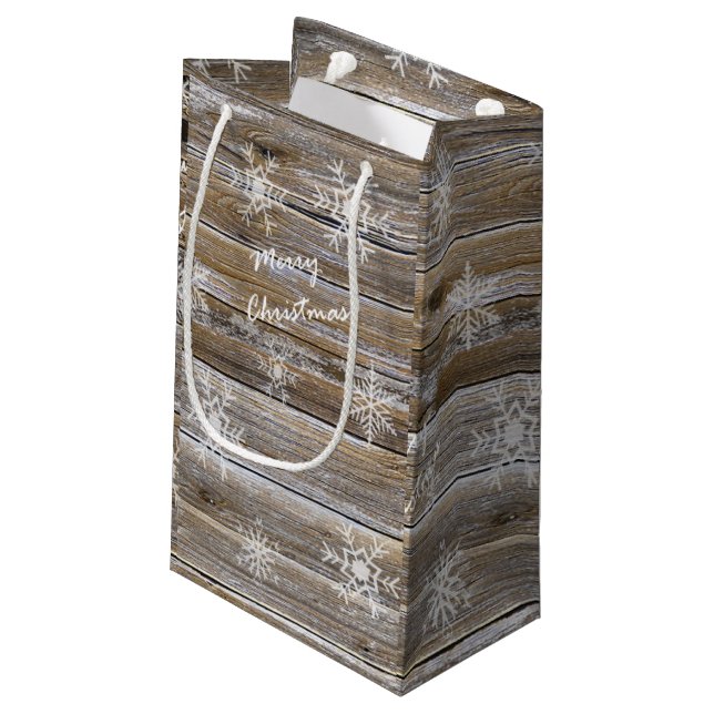 Rustic Wood and White Snöflingor God jul (Baksidan Vinklad)