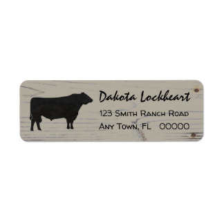 Rustic Wood Angus Bull Watercolor Returadress Etikett