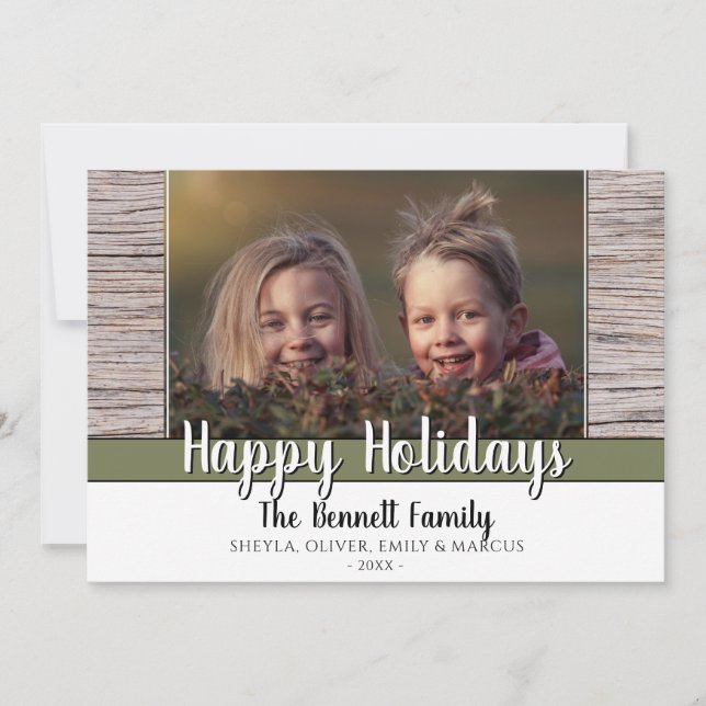Rustic Wood Anpassningsbar Family Photo God jul Julkort (Framsida)