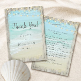 Rustic Wood Aqua Blue Beach String Ljus Bröllop Tack Kort