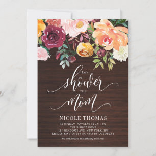 Rustic Wood Autumn Flowers Fall Baby Shower Inbjudningar