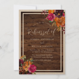 Rustic Wood Autumn Flowers Rehearsal Dinner Inbjudningar