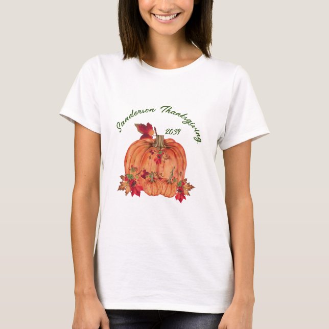 Rustic Wood Autumn Orange Pumpkins Höst löv T Shirt (Framsida)