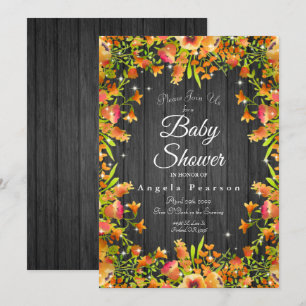 Rustic Wood Autumn Watercolor Blommigt Sparkles Inbjudningar