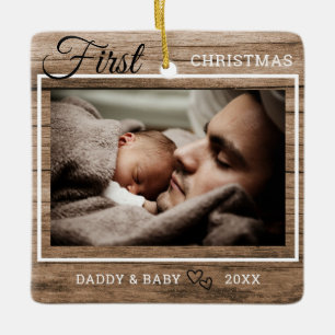 Rustic Wood Baby första julfotfoto Julgransprydnad Keramik