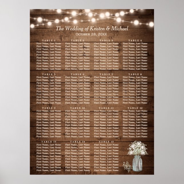 Rustic Wood Baby's Band 15 Bord Sittdiagram Poster (Framsidan)