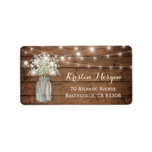 Rustic Wood Baby's Band Mason Burk Ljus Bröllop Adressetikett